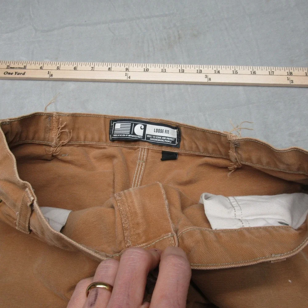 Carhartt Pants Mens 33x29 Brown‎ Canvas Duck Loose Fit Double Knee Work USA READ
